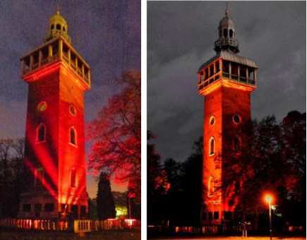Carillon lit up in red